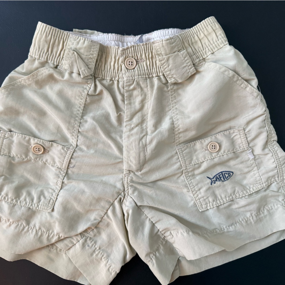 Boys Aftco Tan Cargo Shorts with Fish Logo size 22